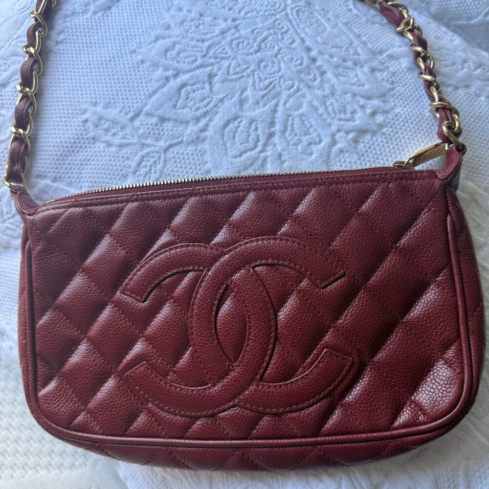 Chanel Burgundy Quilted Mini Bag in Caviar Leather w/ Gold Hardware